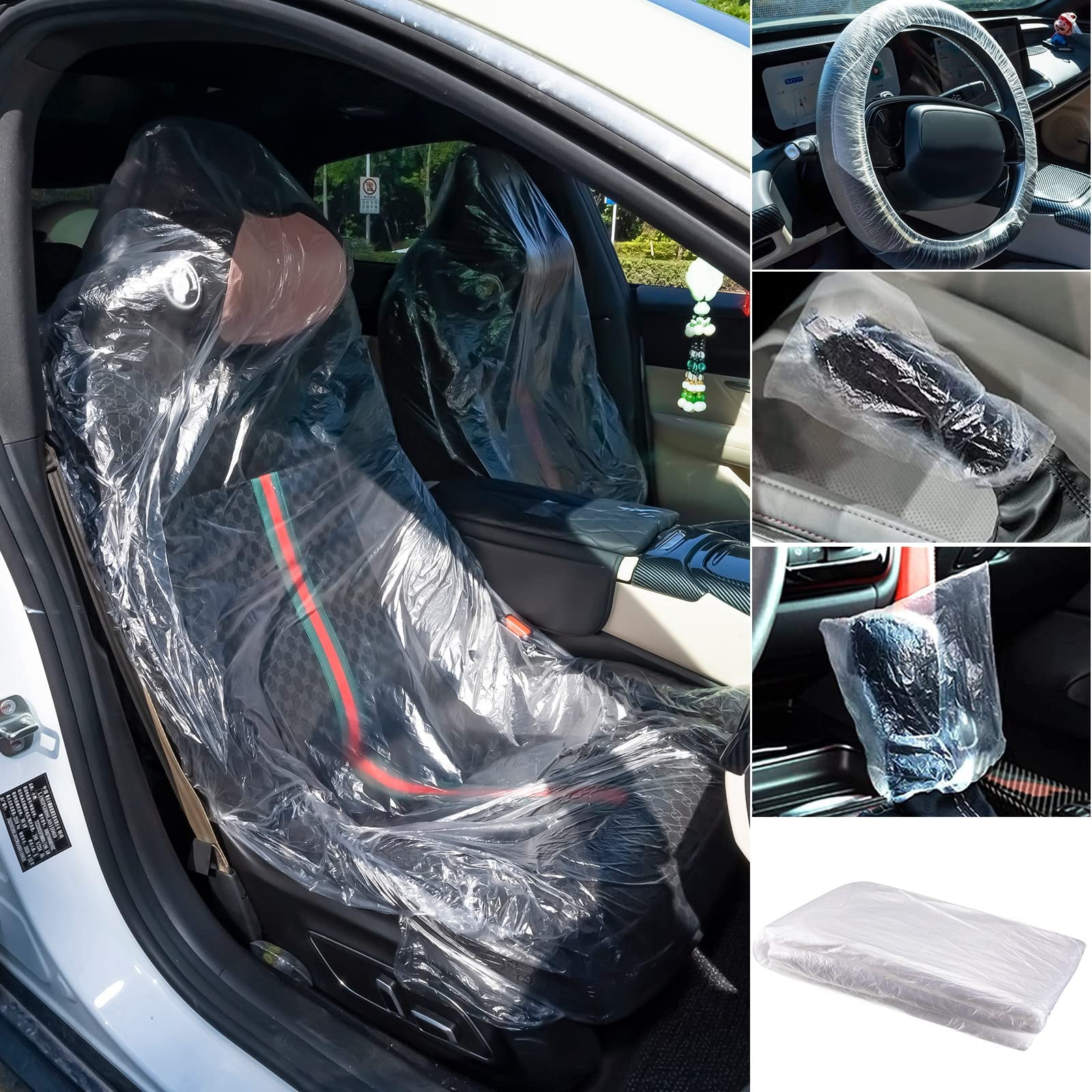 Tinlade 400 Pcs Disposable Car Seat Covers Steering Wheel Covers Gear Selector Covers and