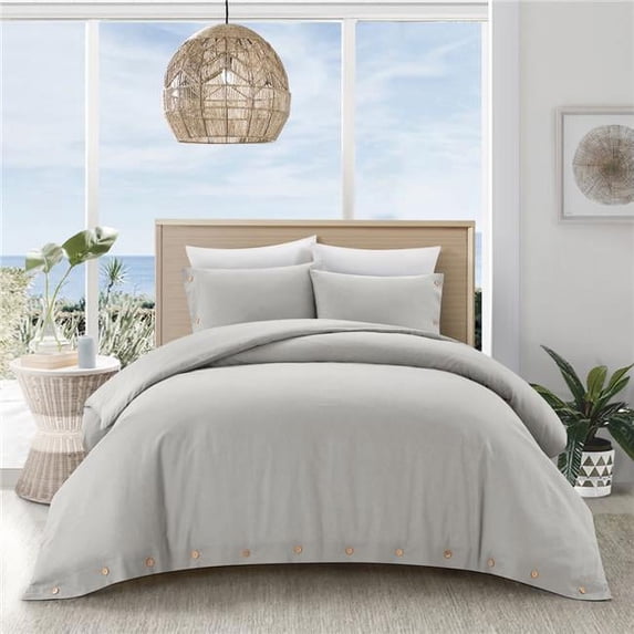 Tinley Linen Cotton 3pc Full/Queen Duvet Set, Light Grey