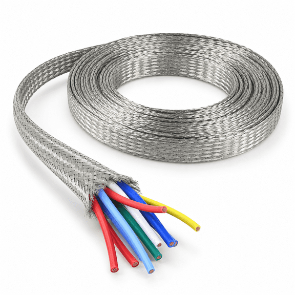 Tinned Copper Braid Cable Shielding Sleeve, 1/2 in Wide (0.32 in ID), 28 ft
