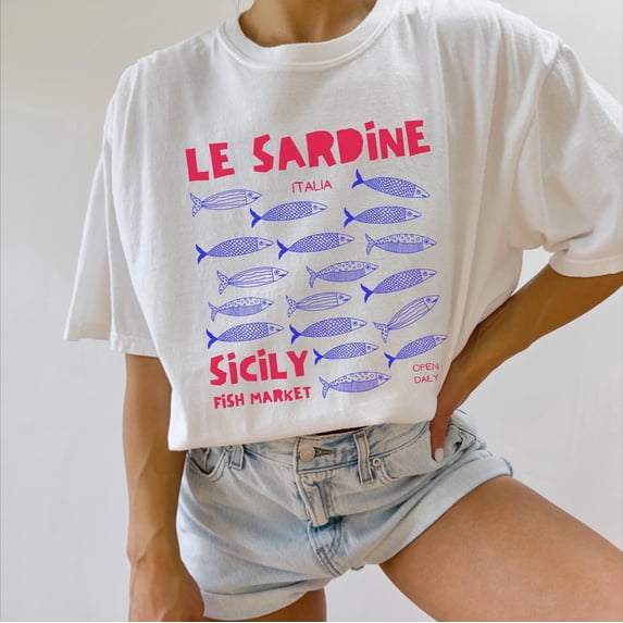 Tinned Fish Sardines Shirt Coastal Granddaughter Tomato Girl Italian Summer Shirt Sicily Italy Ocean Inspired Style Vintage European Style, Unisex Cotton T-Shirt, Sizes S-3XL
