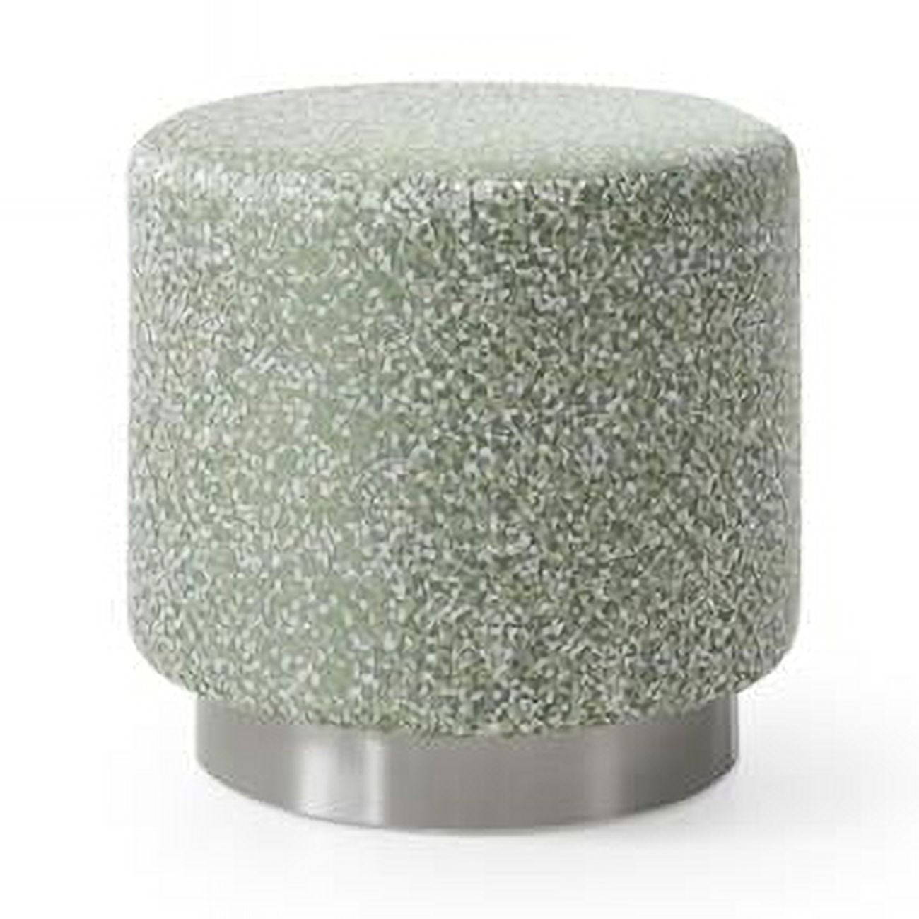 Tino Green Fabric Round Ottoman with Stainless Steel Base