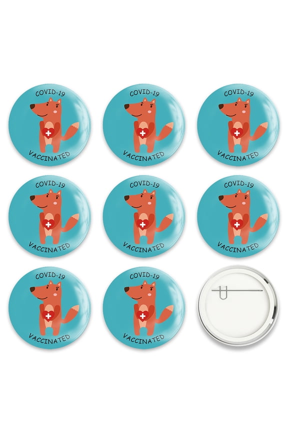 Tinplate Brooch with Plastic Bottom Iron Pin Flat Round Colorful Fox Pattern 58x4mm 9pcs/set