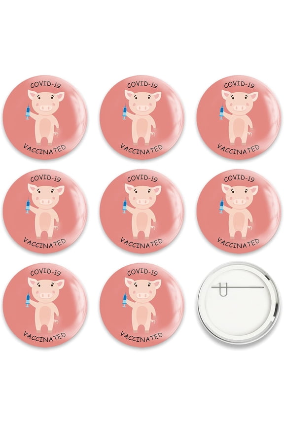 Tinplate Brooch with Plastic Bottom & Iron Pin Flat Round Colorful Pig Pattern 58x4mm 9pcs/set