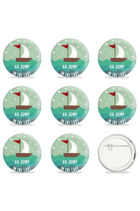 Tinplate Brooch with Plastic Bottom & Iron Pin Flat Round Colorful Ship Pattern 58x4mm 9pcs/set