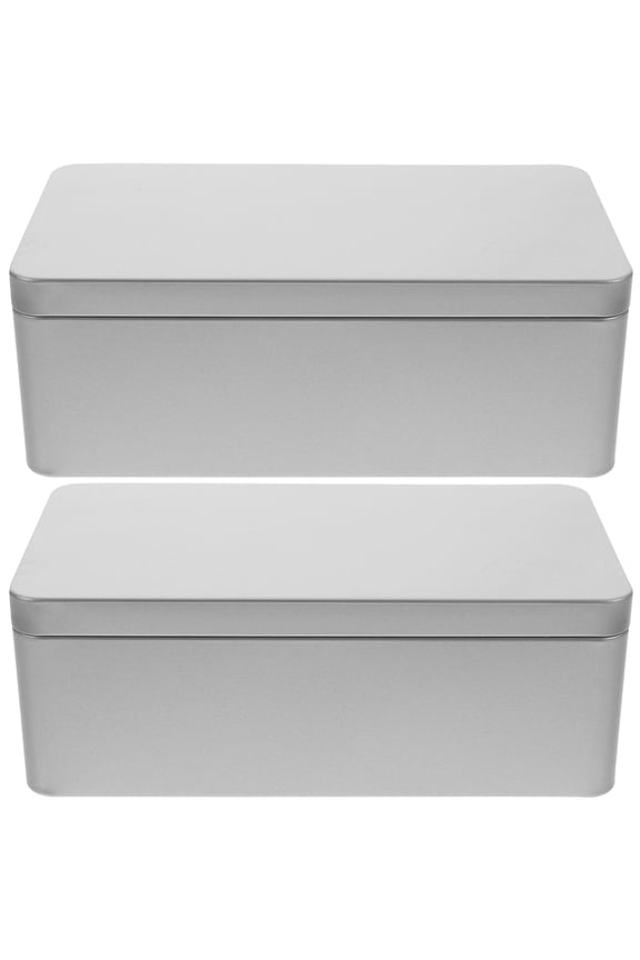 Rectangular Tinplate Box Silver 2Pcs 7.1X3.9X2.5In