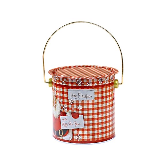 Tinplate Holiday Themed Candy Storage Container with Handle for Party Favors and Festive Treat Organization