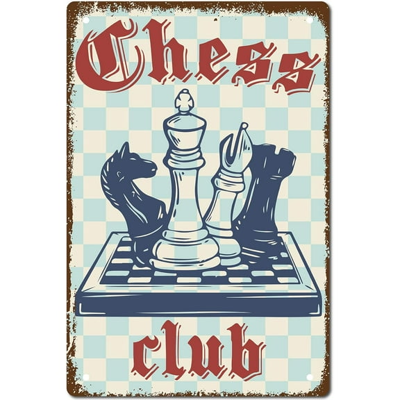 Tinplate Sign Poster Vertical for Home Wall Decoration Rectangle Chess Pattern 300x200x2.2mm