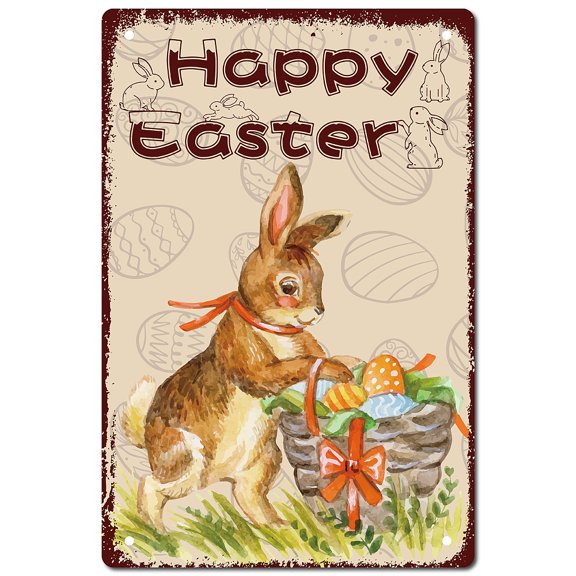Tinplate Sign Poster Vertical for Home Wall Decoration Rectangle for Easter Rabbit Pattern 300x200x2.2mm for making