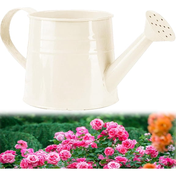 Tinplate Watering Kettle, 1L Metal Garden Watering Can, Vintage Sprinkling Can for Flowers, Indoor & Outdoor Plants, Lawn & Garden Irrigation Tool (White)