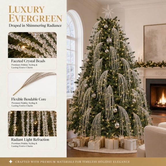 Tinsel Christmas Tree Icicles, 35.43in Shiny Foil Tinsel Strands, Large Tassel Wheat Ear Christmas Picks, Decorative Stems for Xmas Tree, Bouquet and Party Arrangement