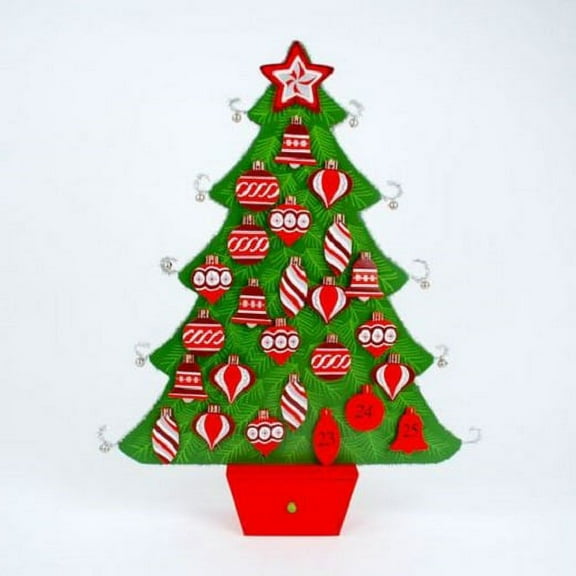 Tinsel Christmas Tree with Ornaments Wooden Advent Countdown Calender