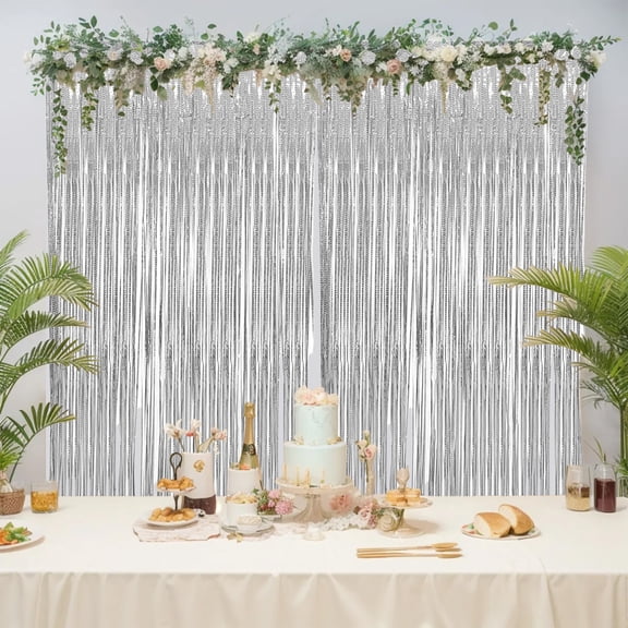 Tinsel Curtain | Fringe Backdrop for Party Decorations | Large Metallic Streamer Background | 100x200cm Plastic Fringed Lasers | Event Venue Photo Booth Props | Holiday Celebration Decor