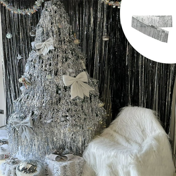 Tinsel Curtain, Glitter Rain, Christmas Tree Decoration, Silver Wax Material, Adjustable Drawstring, Festive Home and Shop Decor