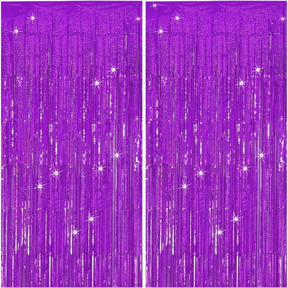 Tinsel Curtain Party Backdrop Purple Birthday Decorations 2 Packs Glitter Foil Fringe Curtain Party Decor Streamers Photo Booth for Birthday Christmas Wedding Halloween Graduation Decorations