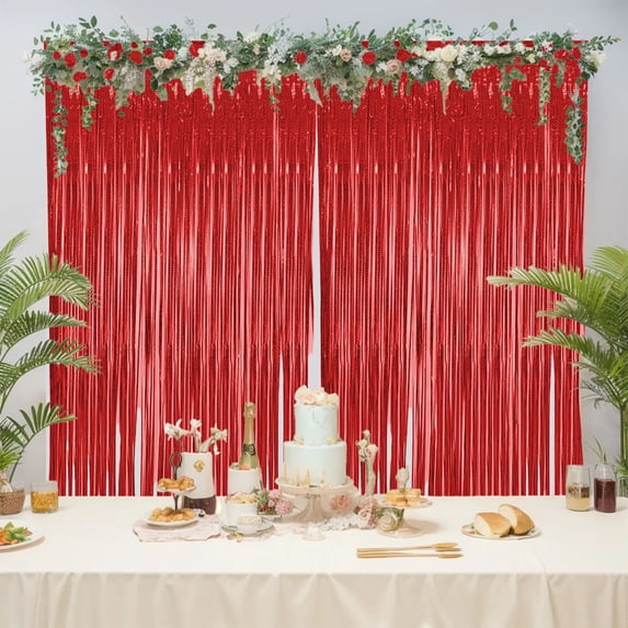 Tinsel Curtain for Party Decorations - Reusable Plastic Fringe, Shimmering Metallic Background, Easy Tape Llation, Large 39x78 Inch Backdrop for Events