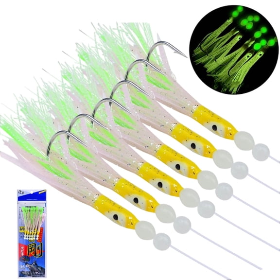 Tinsel Fishing Lure Rigs, Saltwater Sabiki Bait Rigs with Hooks, Colorful Flash Tinsel Lure Bait for Sea Fishing, Trout, Bass, Mackerel, 3 Color Options