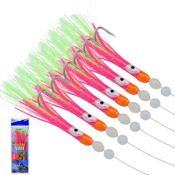 Tinsel Fishing Lure Rigs, Saltwater Sabiki Bait Rigs with Hooks, Colorful Flash Tinsel Lure Bait for Sea Fishing, Trout, Bass, Mackerel, 3 Color Options