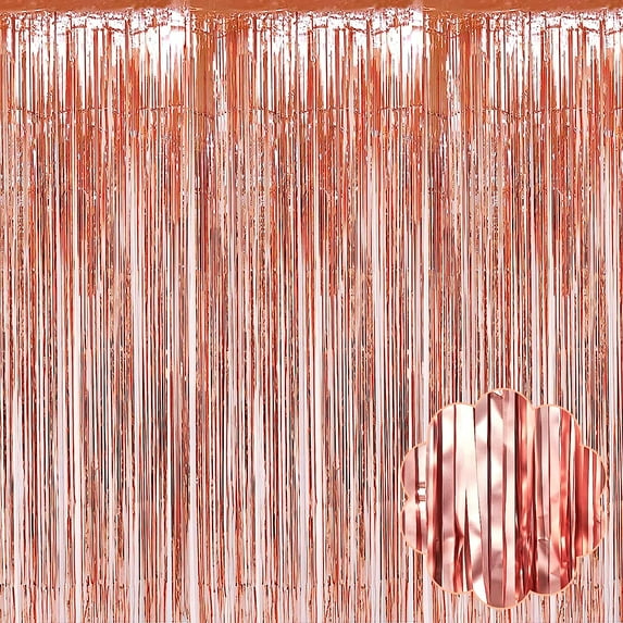 Tinsel Foil Fringe Curtains Rose Gold Metallic Shimmer Curtain Backdrop Foil Streamers Party Decorations Fringe Streamers Fringe Background Tinsel Curtains Fringe Backdrop for Birthday Party Door