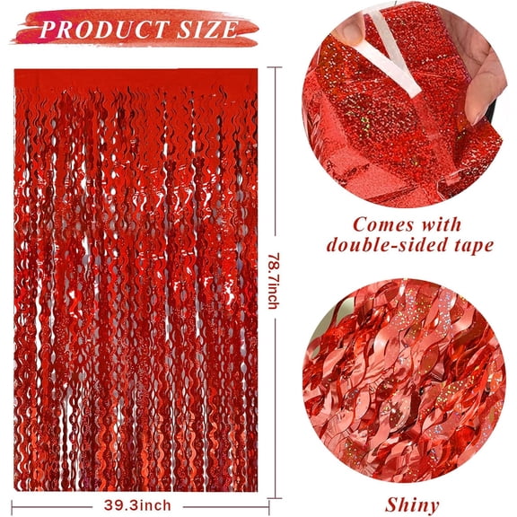 Tinsel Foil Fringe Curtains Wavy Backdrop for Parties Sparkle Metallic Wavy Foil Fringe Backdrop Curtain for Party Decorations Photo Booth Props for Birthday Graduation Wedding