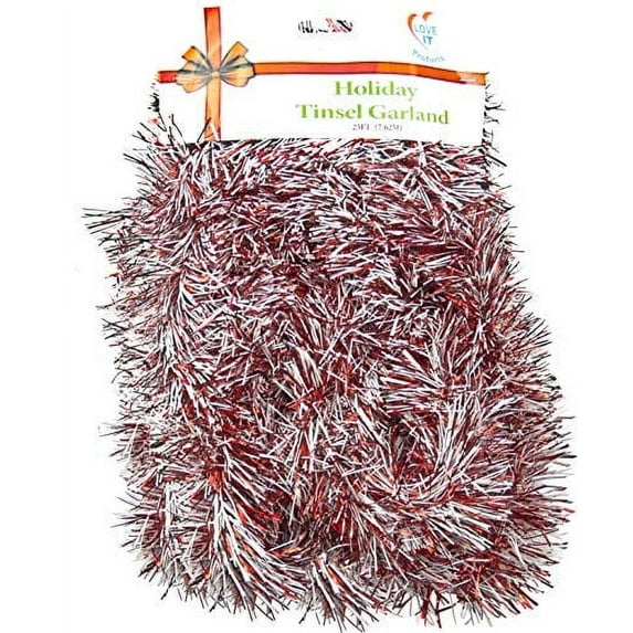 Tinsel Garland 25 ft, Perfect for Christmas, New Year's Eve Celebration, Wedding, Birthdays, Festivities, Special Events, Decorative Accents (Red and White, 25 ft. Long-Thick)