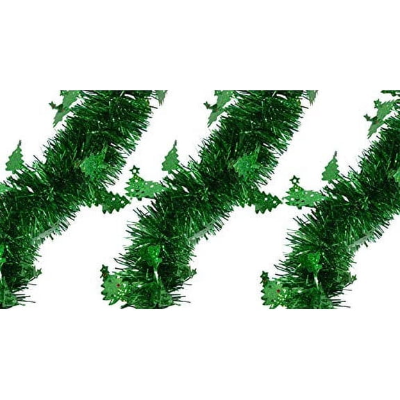 Tinsel Garland 25 ft. Perfect for Holiday, Memorial Day, Christmas, New Year's, Celebrations, Festivities, Special Events, Birthdays, Decorative Accents (Green, 25 ft. Long-Thick)