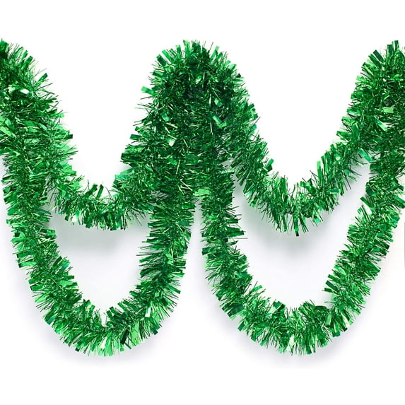 Tinsel Garland, 33 FEET Happiwiz Silver Tinsel Christmas Garland Christmas Tree Decrations Wedding Birthday Party Supplies, Green