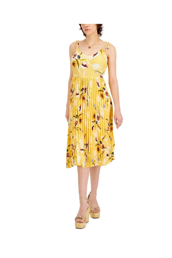 Tinsel Petite Printed Tie Shoulder Dress Yellow Floral PM