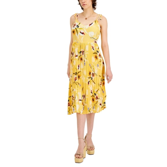 Tinsel Petite Printed Tie Shoulder Dress Yellow Floral PXS