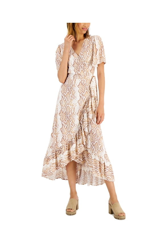 Tinsel Petite Printed Wrap Maxi Dress Brown Python PM