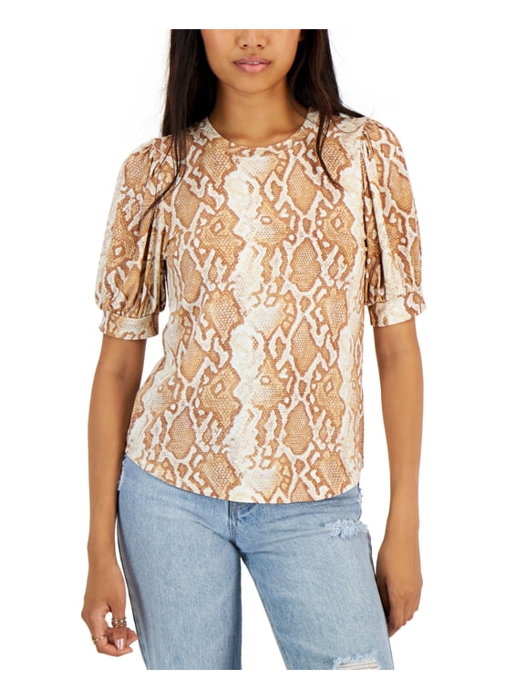 Tinsel Petite Puffed Sleeve Python Print Top Brown Python PL