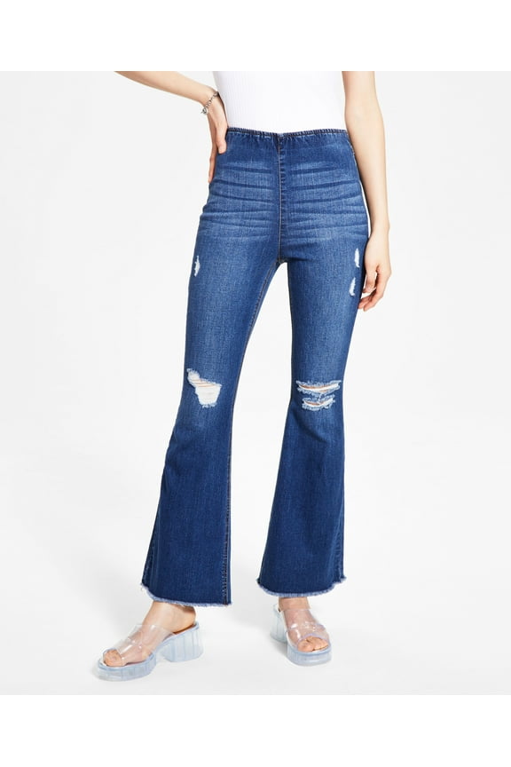 Tinsel Petite Pull On Distressed Flare Jeans Flar Medium Wash 6P