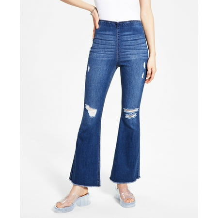 Tinsel Petite Pull On Distressed Flare Jeans Medium Wash 4P