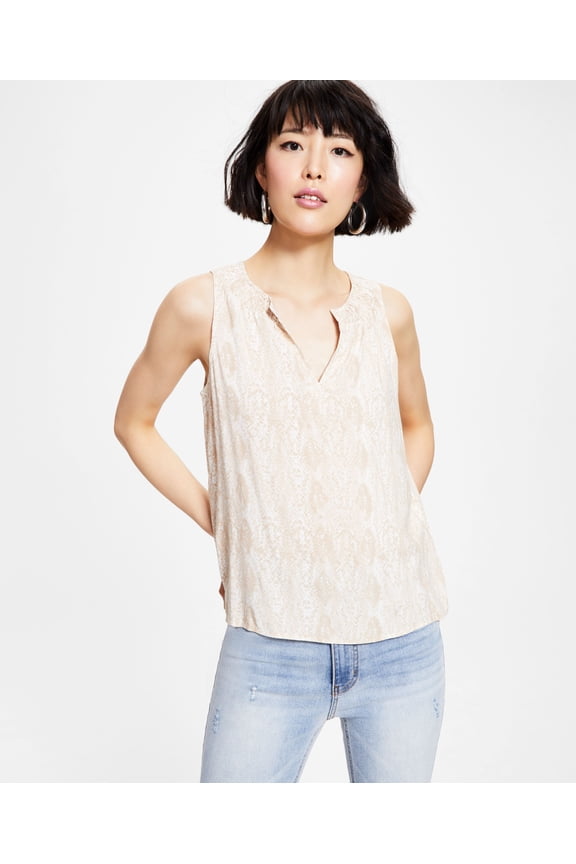 Tinsel Petite Split Neck Top Neutral Snake Print PM