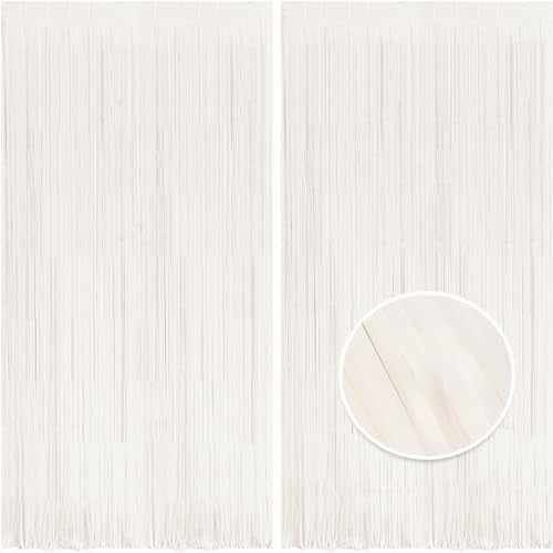 Tinsel Photo Backdrop Curtains - 2 Pack 3.2x8.2ft White Foil Fringe Streamer Curtain for Winter’s Snowflake/Birthday/Bachelorette/Engagement/Bridal Shower/Candy/Bow/Christmas Decorations