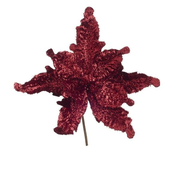 Tinsel Poinsettia Pick: Red, 6 x 11 inches