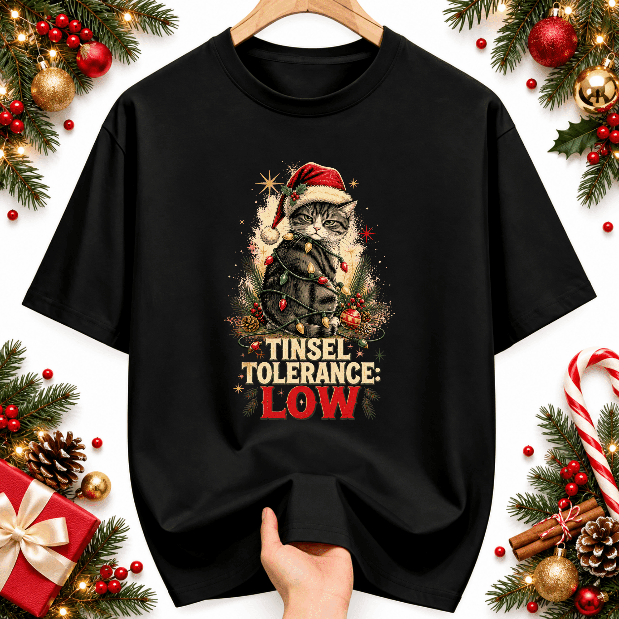Tinsel Tolerance Low Unisex Graphic T-Shirt, Christmas Grumpy Cat ...