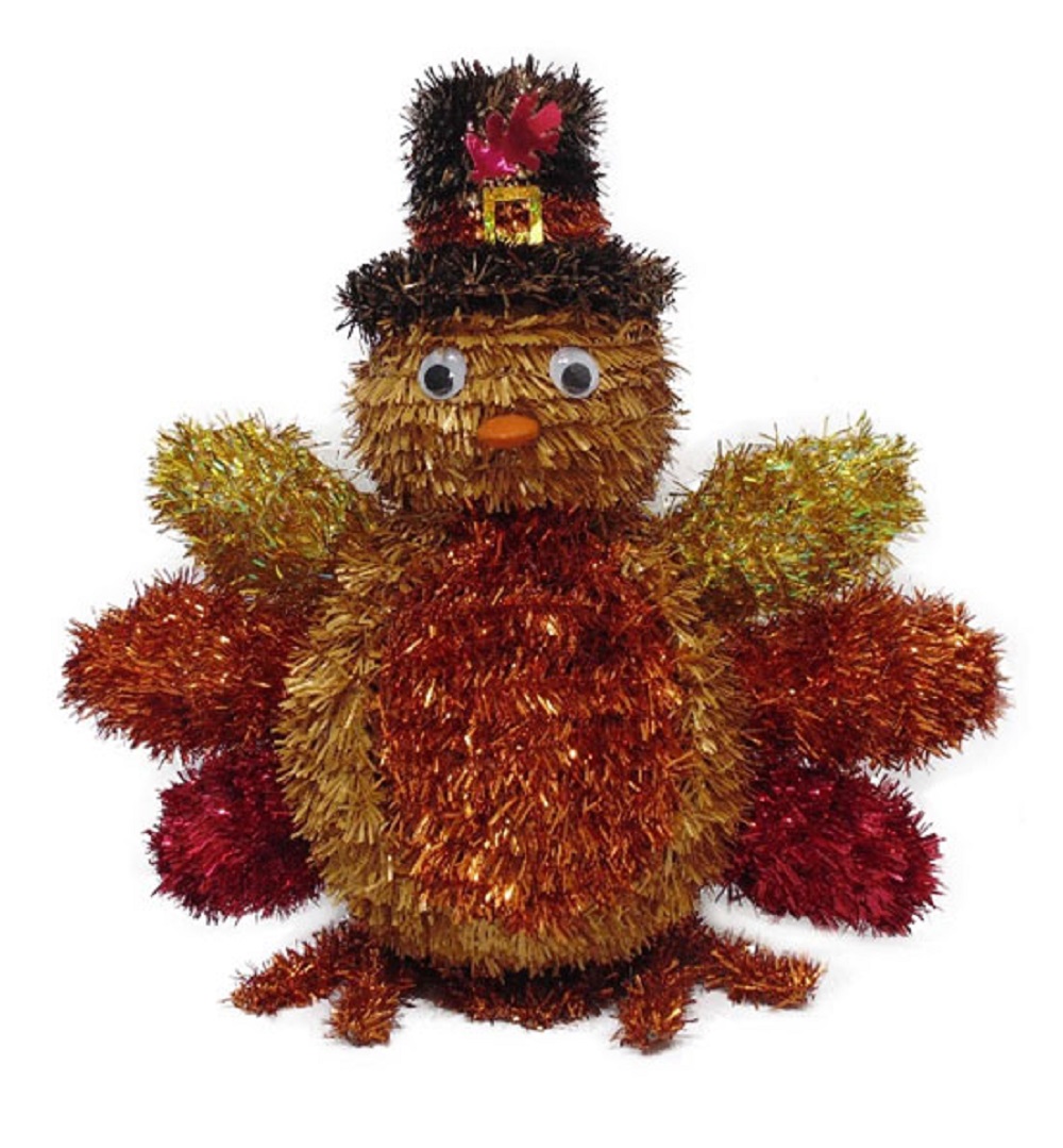 Tinsel Turkey 12" Standing 3D Fall Harvest Thanksgiving Decoration