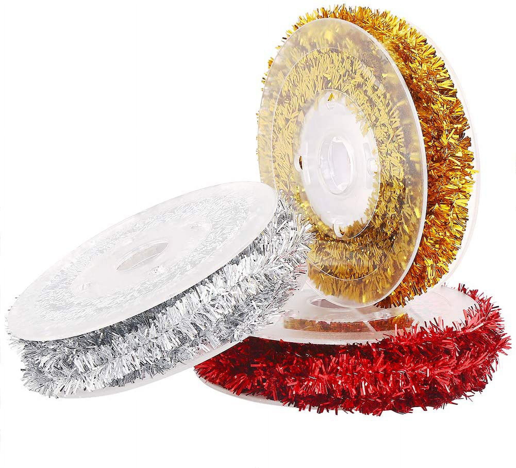 Festive 16.4ft Red, Silver, and Gold Tinsel Ribbon Garland