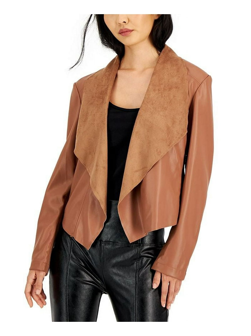 Petite Faux-Leather Flyaway-Collar Jacket Clove Spice PS