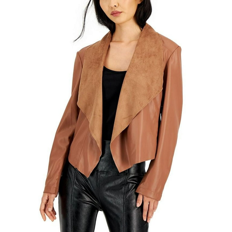 Tinsel Women's Faux Leather Flyaway Collar Jacket Brown Size