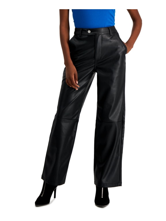 Petite Faux-Leather Wide-Leg Pants Black 16P