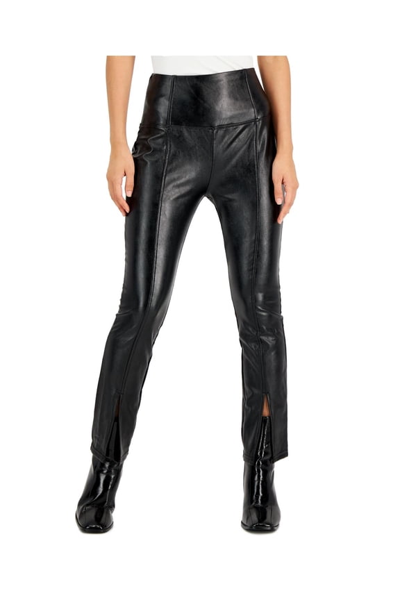 Tinsel Womens Petites Faux Leather Pull On Straight Leg Pants