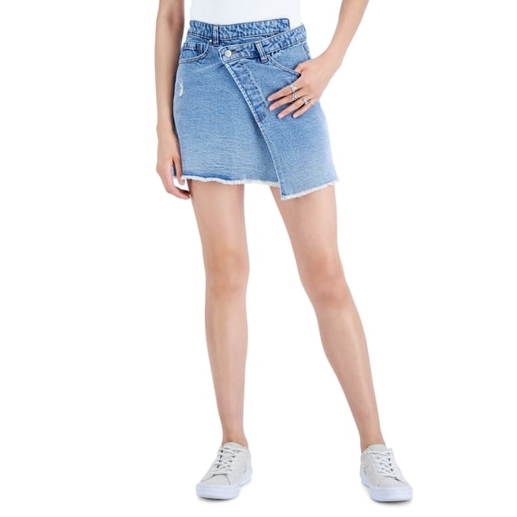 Tinseltown Juniors' Asymmetrical Frayed Hem Skirt Medium Tilly Wash XL
