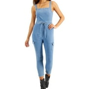TINSELTOWN Womens Belted Denim Overall Jumpsuit, Blue, Juniors, Small