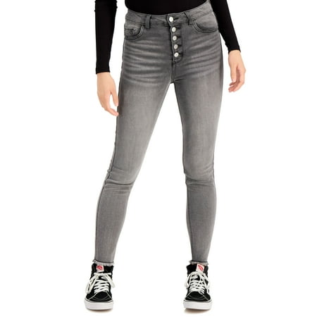 Tinseltown Juniors' Button-Fly Mom Jeans Hailstone 1