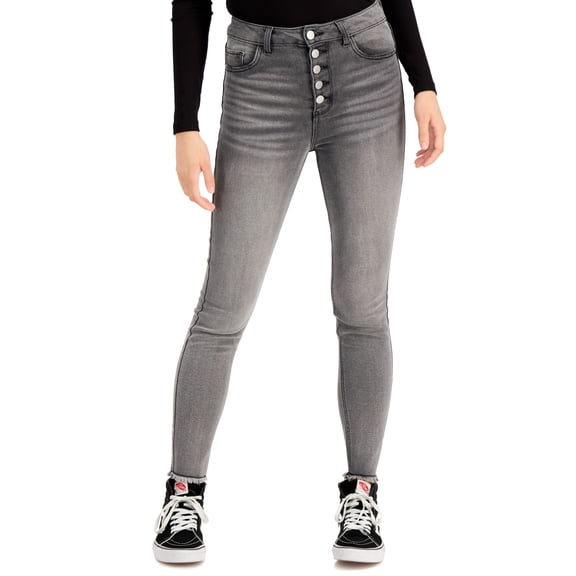 Tinseltown Juniors' Button-Fly Mom Jeans Hailstone 1