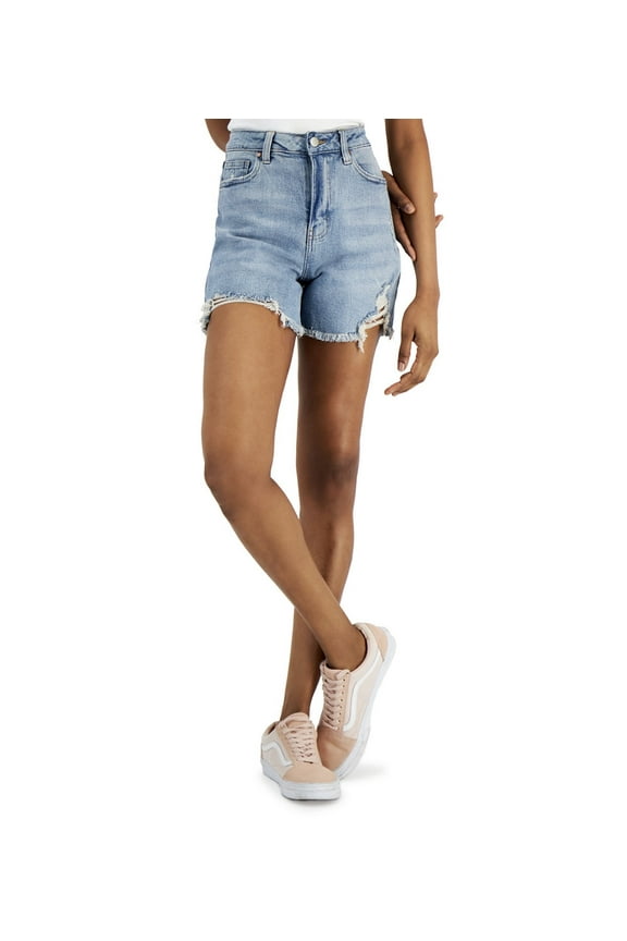 Juniors' Distressed Denim Relaxed Mom Shorts Light Wash Size 5