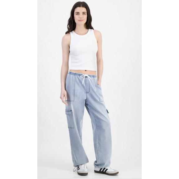 Tinseltown Juniors' Drawstring Cargo Parachute Jeans , Light Wash