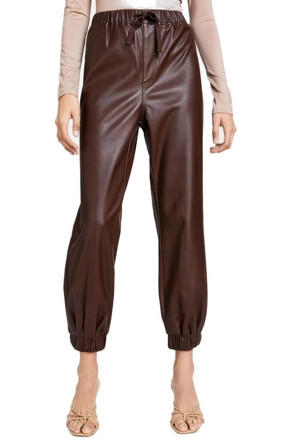 Womens Faux Leather Casual Jogger Pants, Brown, Juniors, X-Large