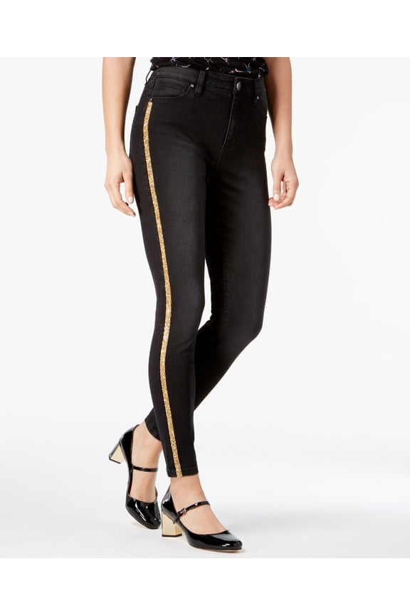 Juniors Glitter Stripe Skinny Jeans Black 9
